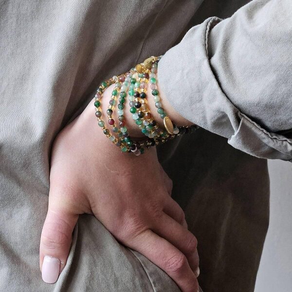Armbånd i halvedelstener multi turkis, beige - Bilde 2