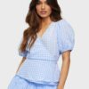 Fana Cute Check Blouse-Light Blue