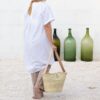 Bag straw / leather 50 cm natur