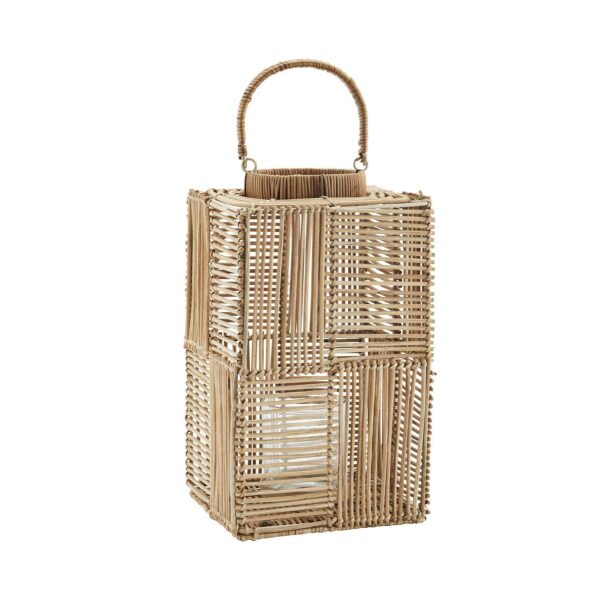 Squared rattan lantern Natural