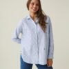 Pernilla Organic Cotton Oxford Shirt - Blue / White Stripe