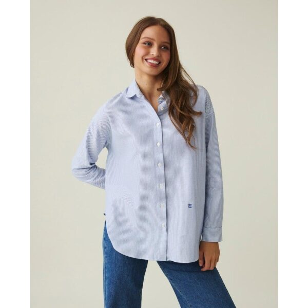 Pernilla Organic Cotton Oxford Shirt - Blue / White Stripe