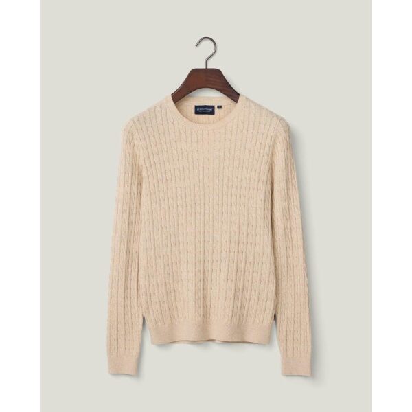 Organic Cotton Cable Knitted Sweater - Light Beige Melange - Bilde 4