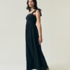 Bow-Strap Seersucker Summer Dress Black