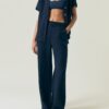 High Waist Wide-Leg Linen Pant Dark Blue