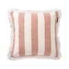 Block Striped Organic Cotton Fringe Pillow Cover - Blue / White