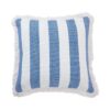 Block Striped Organic Cotton Fringe Pillow Cover - Blue / White
