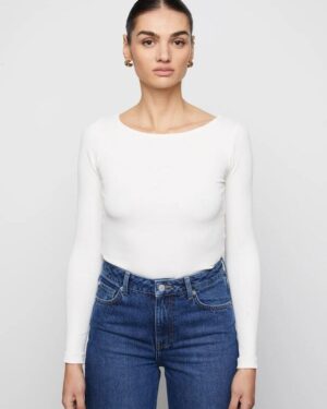Petronella Rib Boatneck Offwhite