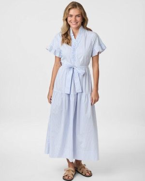 Nessie Stripe Dress Fall cols - White / Light Blue