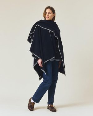 Wool Blend Poncho - Dark Blue