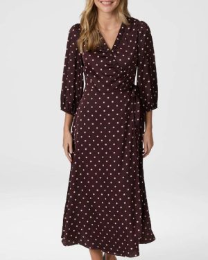 Malinga Dot Dress - Wine