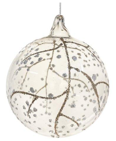 Glass ball clear w / white glitter deco set m / 4