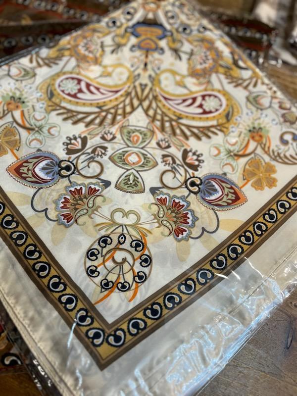 Silke/Viskose skjerf - Creme/brun/multicolor