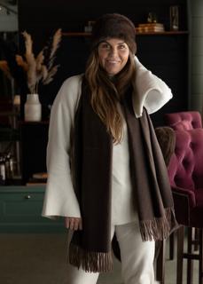Skjerf m.frynser Ull/Cashmere - Espresso