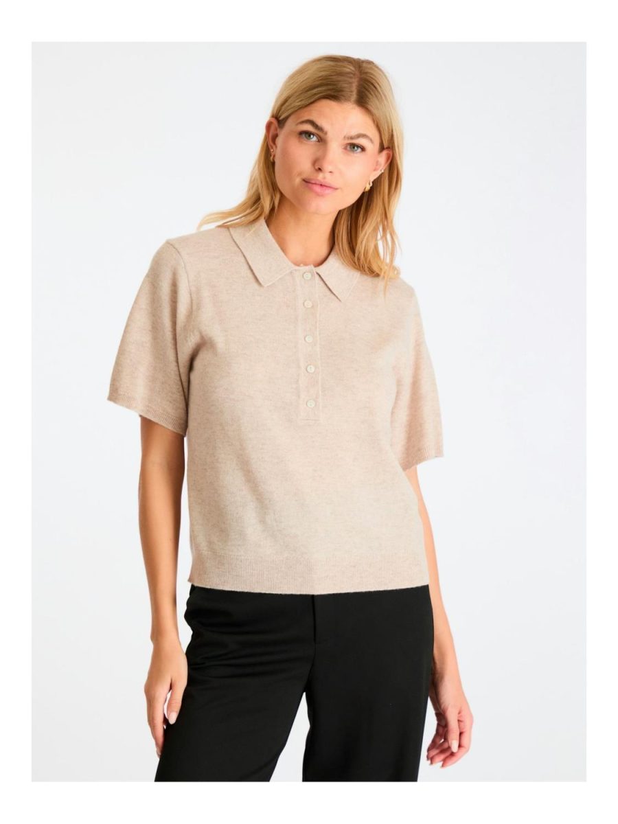 Gracie Knit Polo Tee - Sand Melange