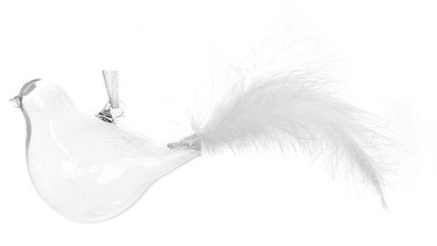 Glass bird clear white feather tail 8,5cm