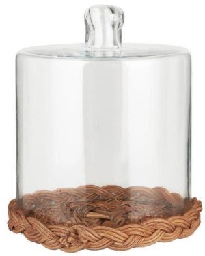 Glassklokke med rottingbunn H: 19 Ø: 15,5cm