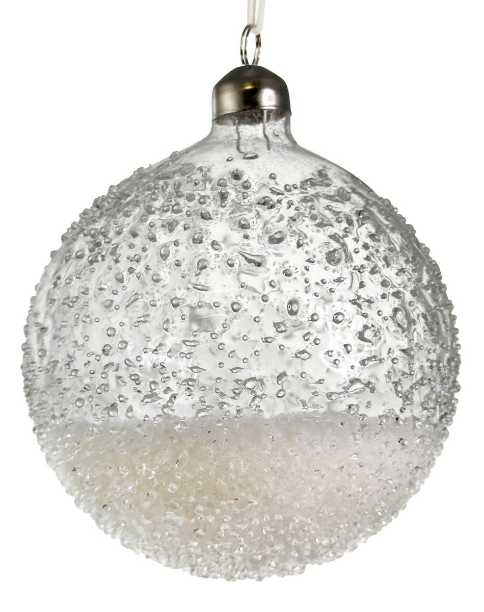 Glass kule blank iset med snø på innsiden 11 cm- set m / 2