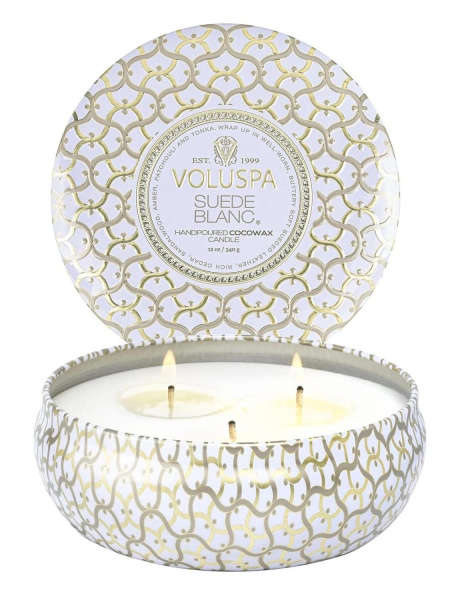 3-Wick Tin Candle 40 timer Suede Blanc