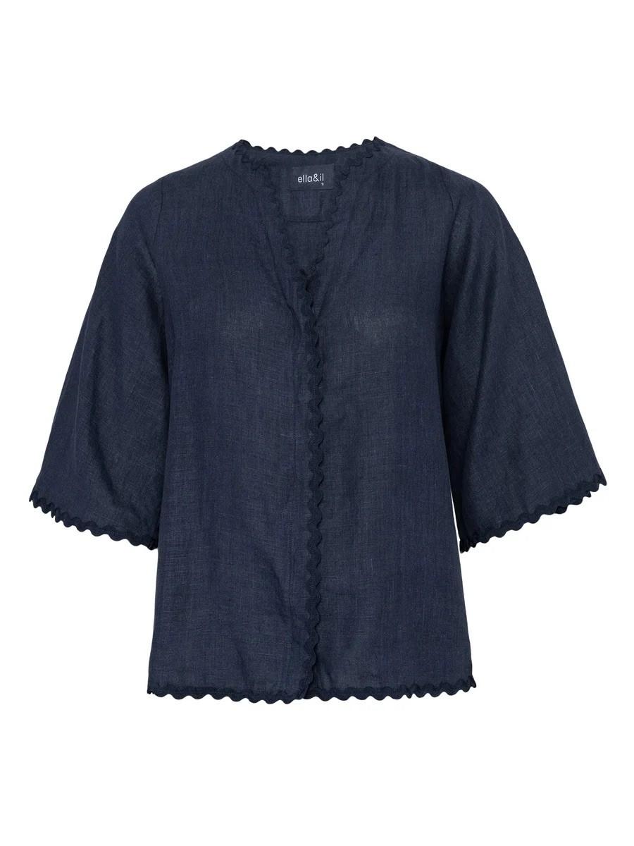 Celia Wavey Linen Shirt - Navy