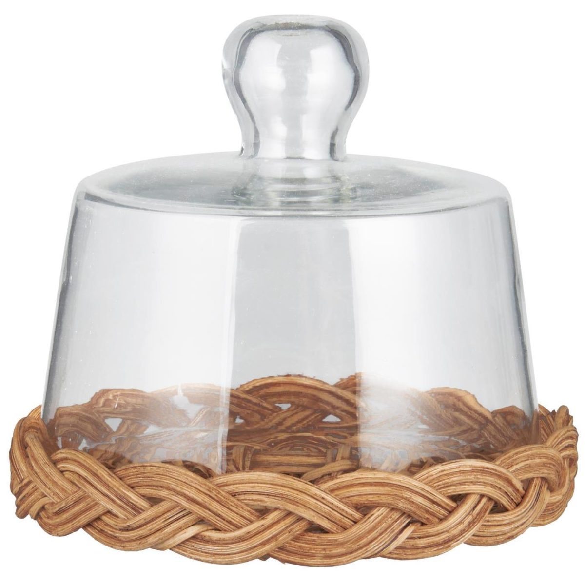 Glassklokke med rotting bunn H: 12,5 Ø: 13,5cm