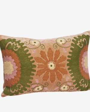 Embroidered velvet cushion with filling