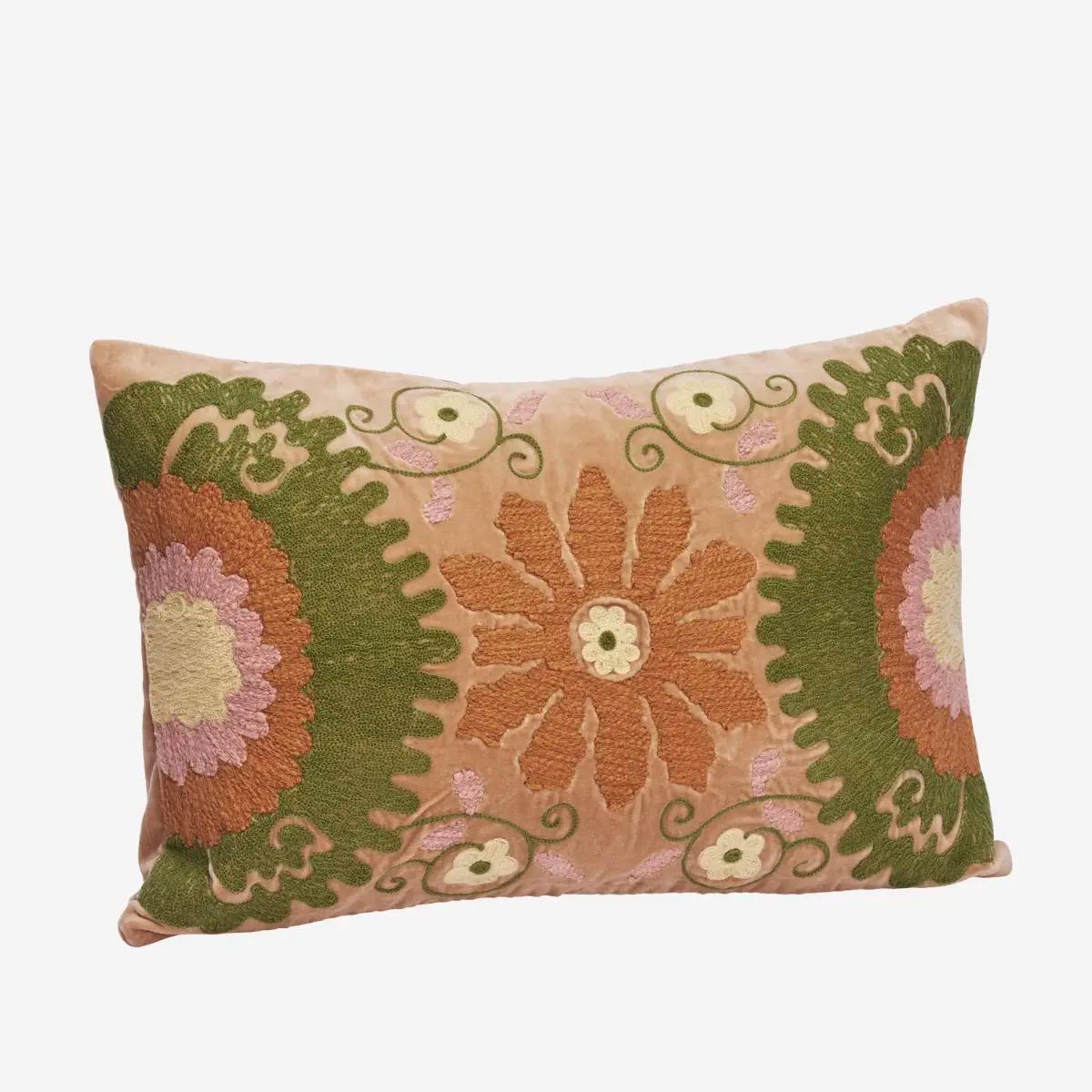 Embroidered velvet cushion with filling