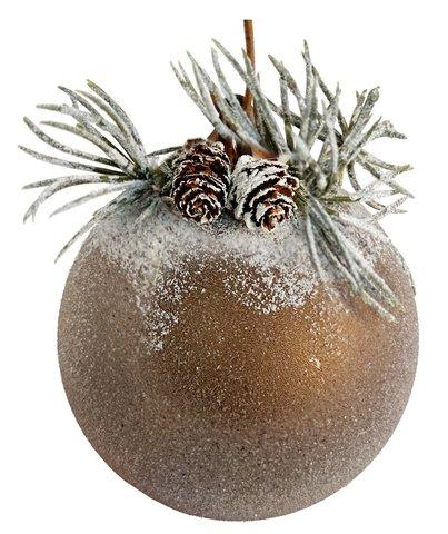 Glass ball brown beaded with fir deco on top