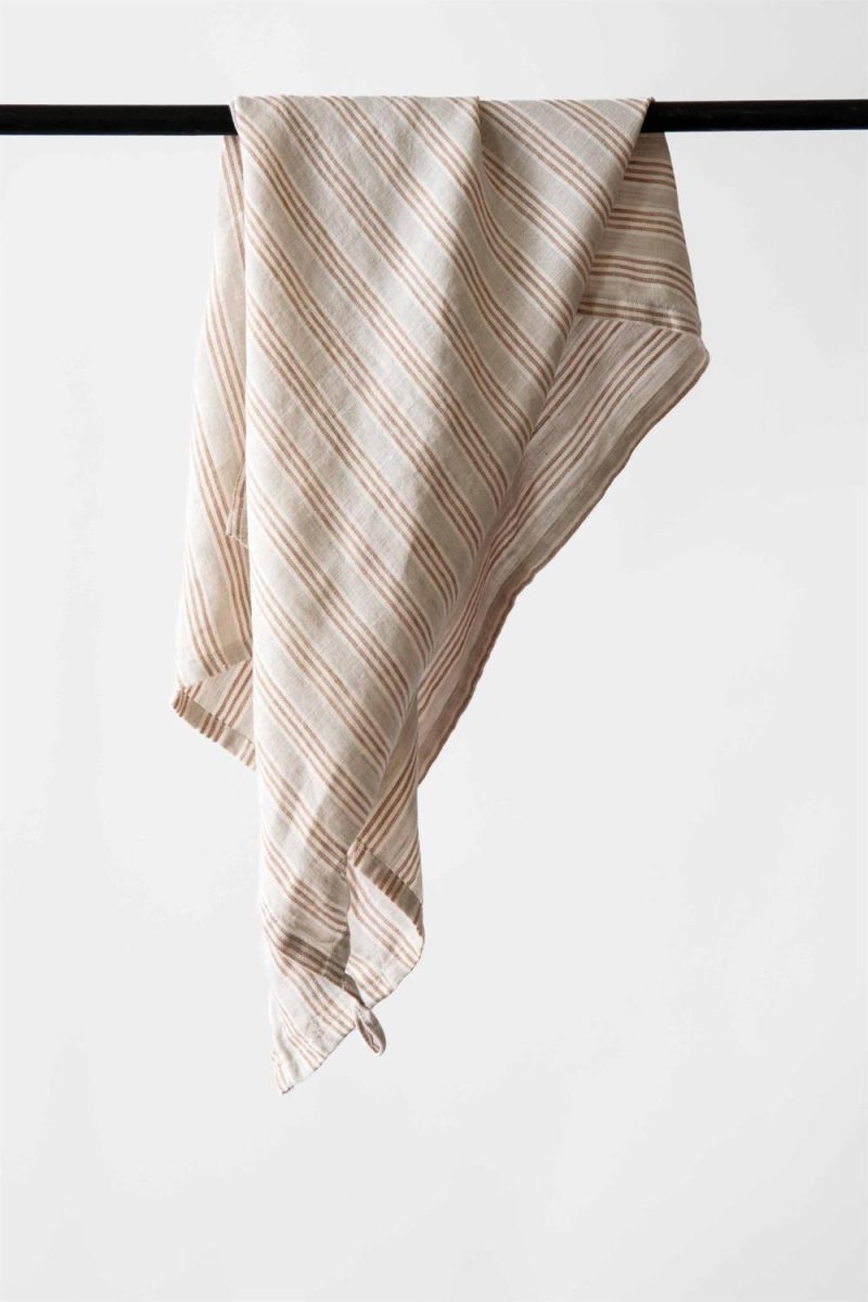 Kjøkkenhåndkle - 50x70cm Lin Hazelrnut stripe