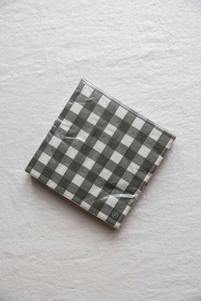 Serviett 33x33 ruter grønn/lys grå