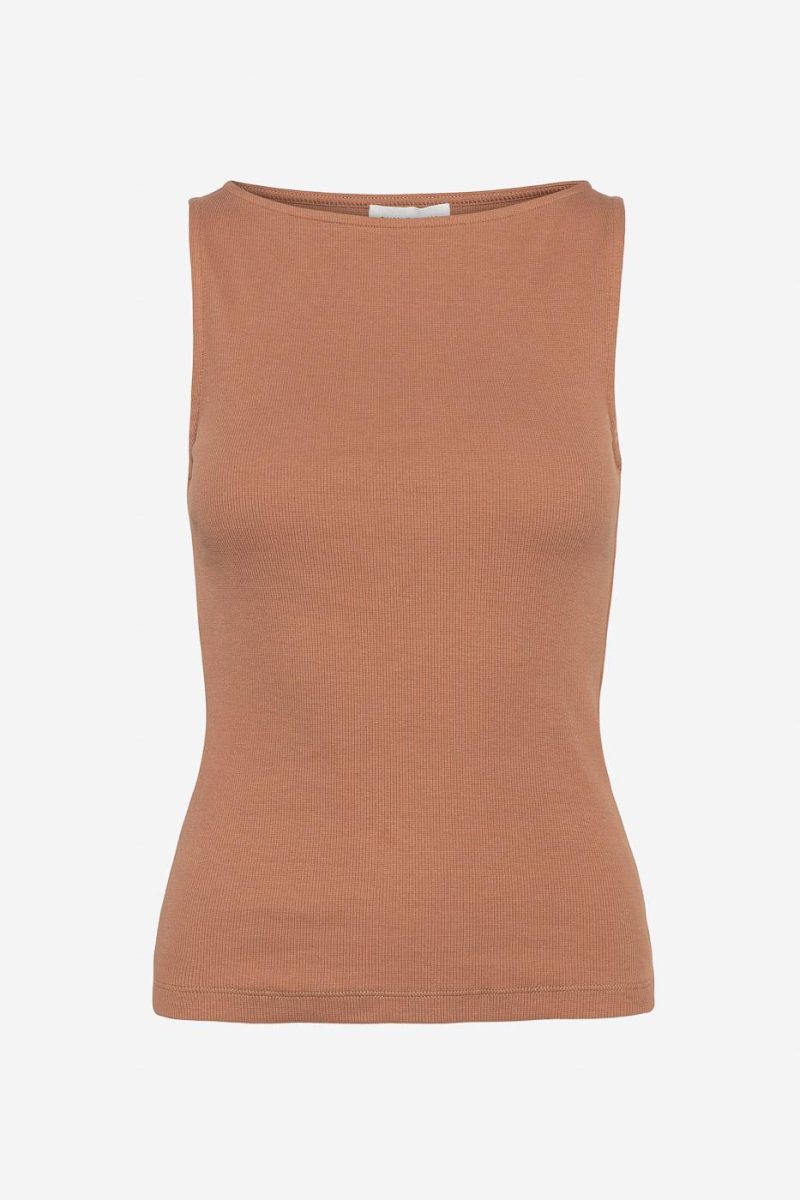 Peggy Rib Boatneck Top - Camel
