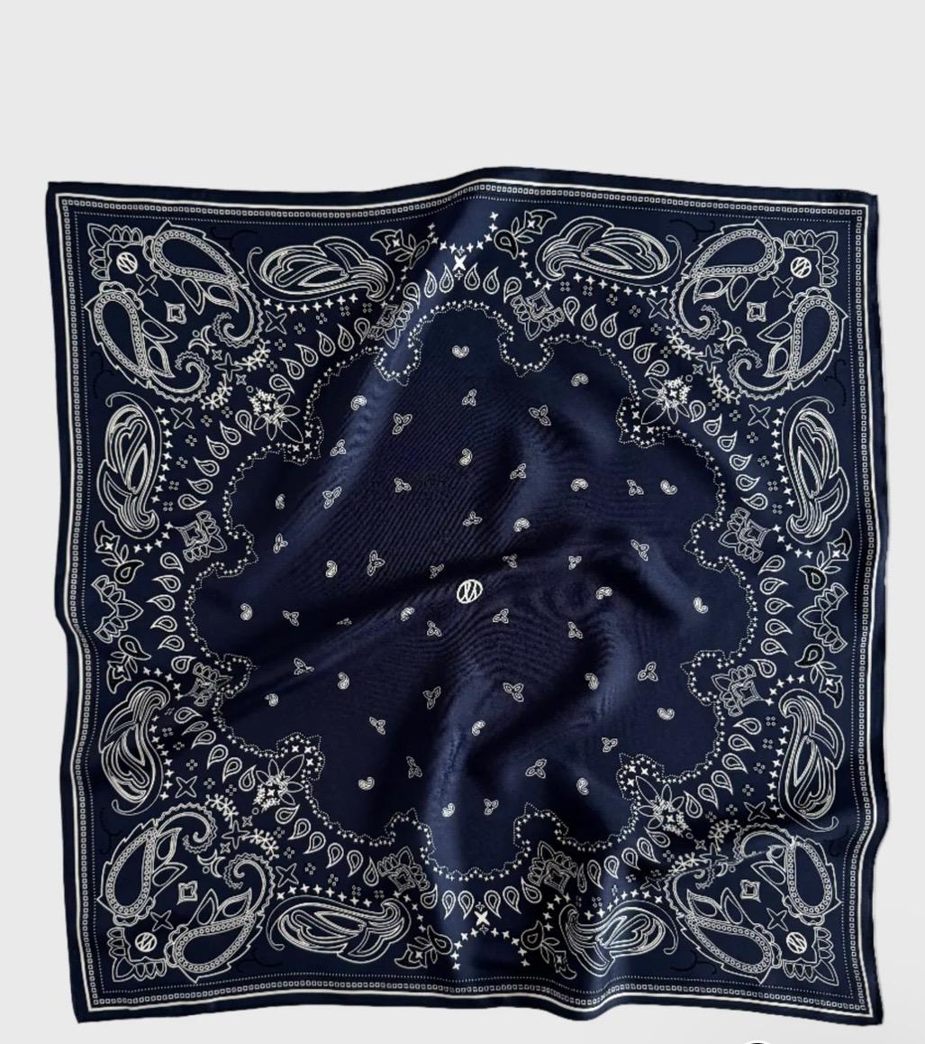 Paisley Scarf Navy, Black & White 65 cm