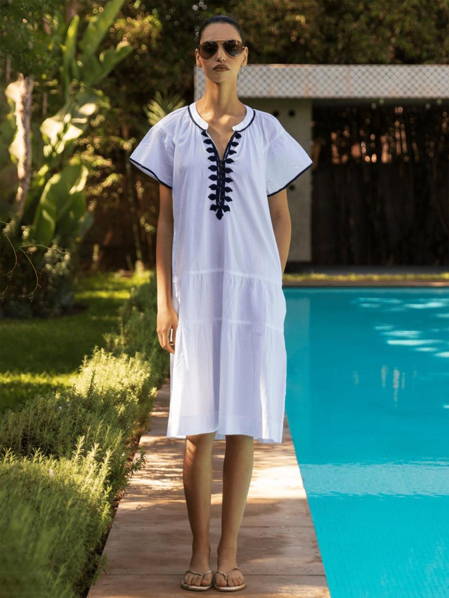 Carnation Midi Dress White With Navy