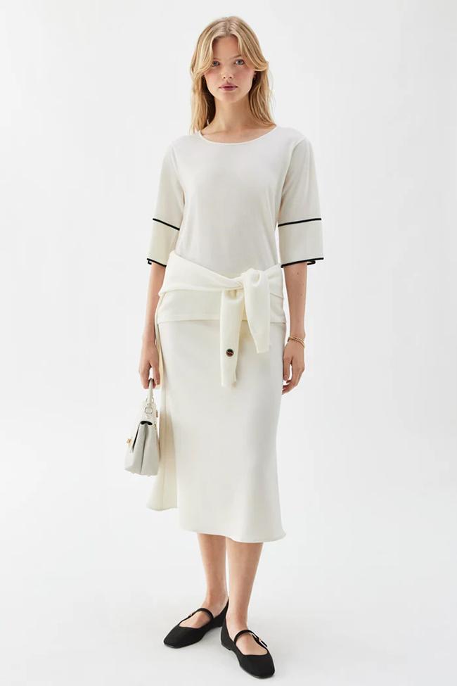 Malia Contrast Top - Ecru / Black