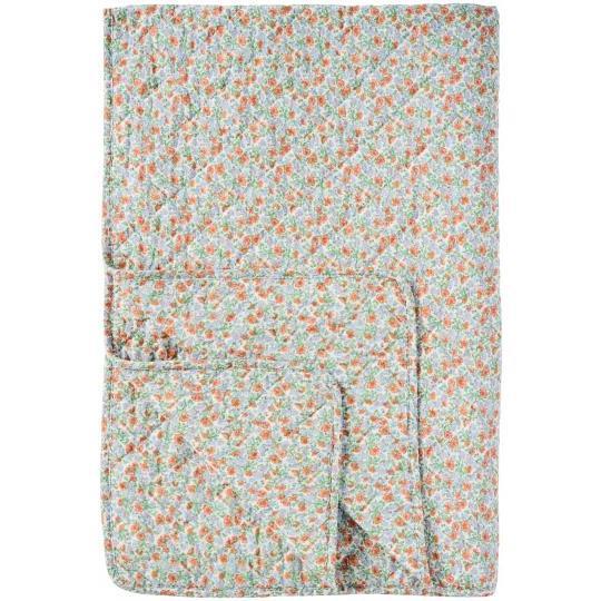 Quiltet Pledd m/lyseblå og rust blomster