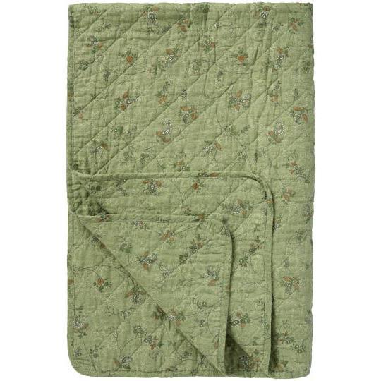 Quiltet Pledd grønn m/blomsterranker