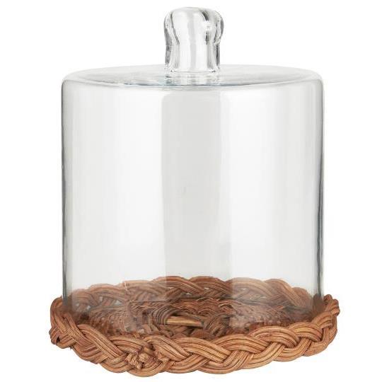 Glassklokke med rottingbunn H: 19 Ø: 15,5cm