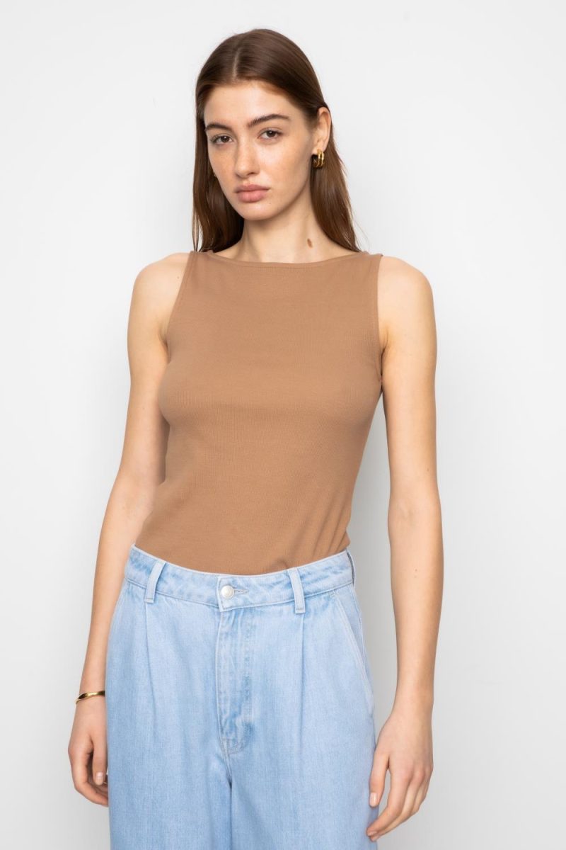 Peggy Rib Boatneck Top - Camel