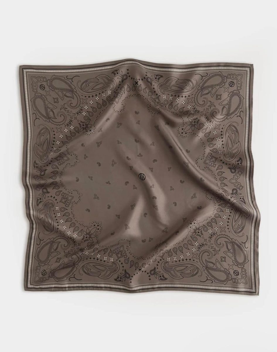 Paisley Scarf Taupe, Black & White 65 cm