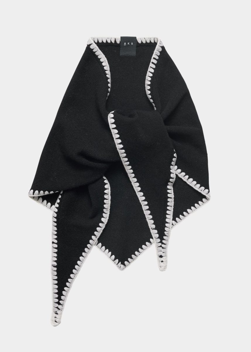 Mina Stitched Merino Scarf Black