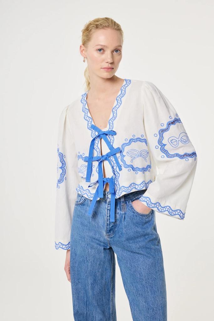 Serviette Blouse Cozy White / BLue