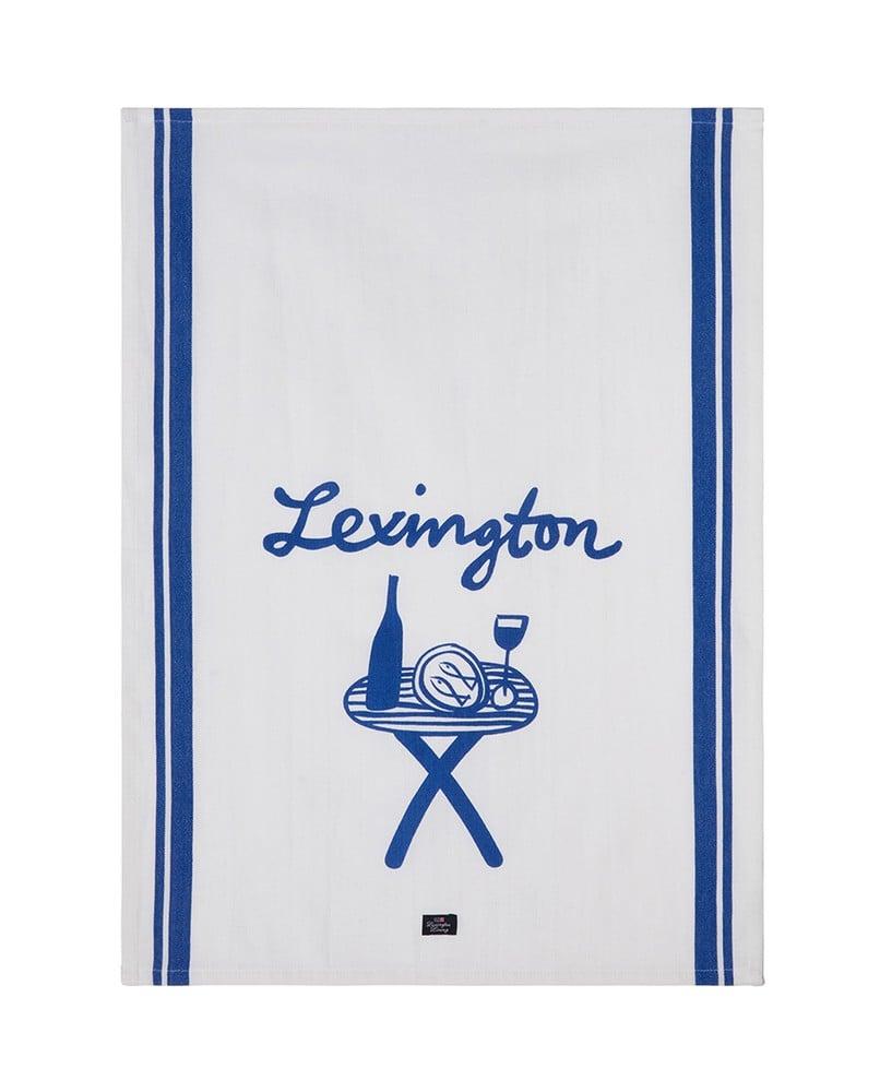 Printed Org Cotton Twill Kitchen Towel - White / Blue