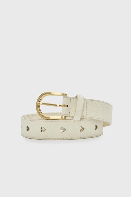 Cut It Out Heart Belt Suede Cream White