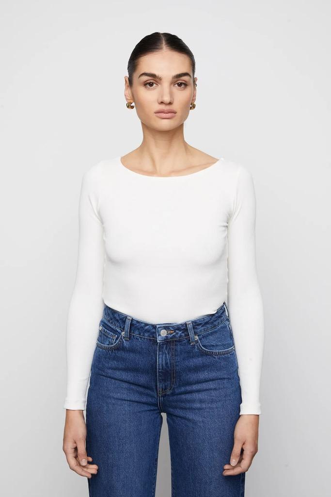 Petronella Rib Boatneck Offwhite
