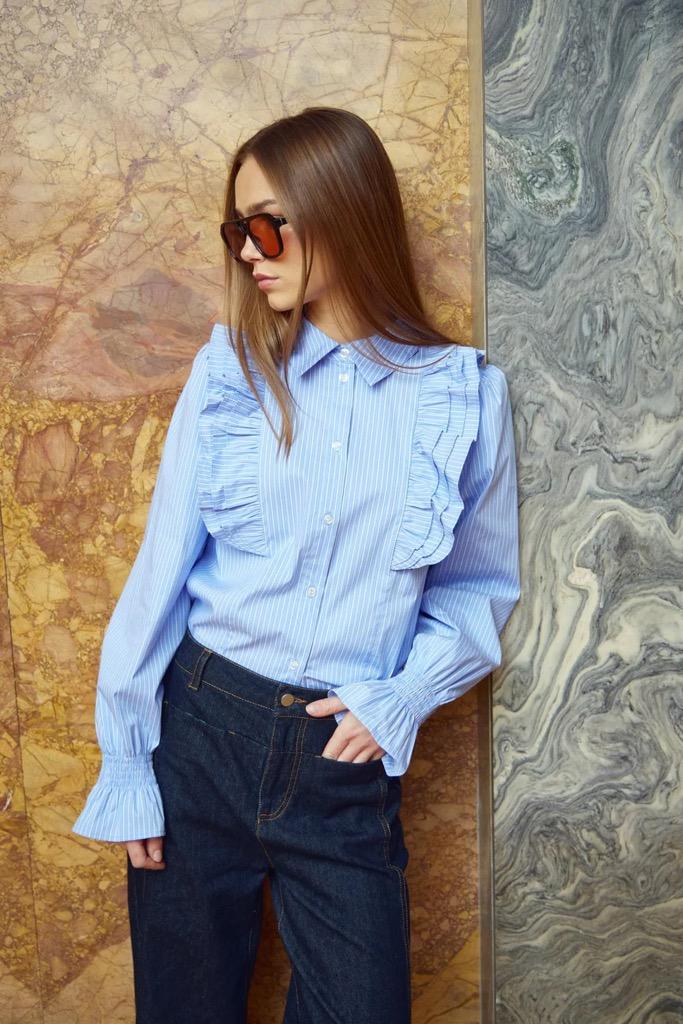 LUCINA BLOUSE - Blue White Stripe