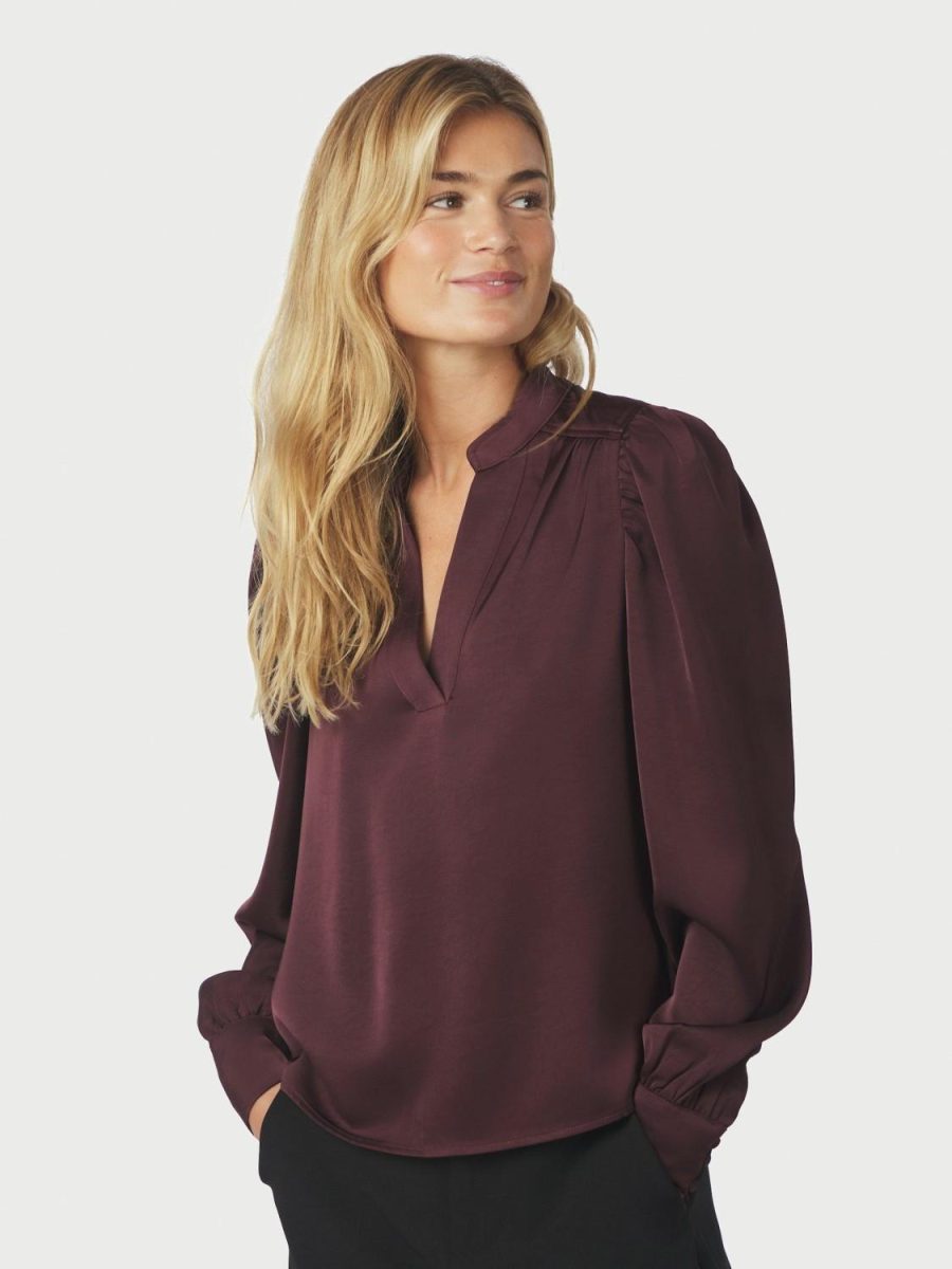 Rosslyn Heavy Satin Blouse - Burgundy