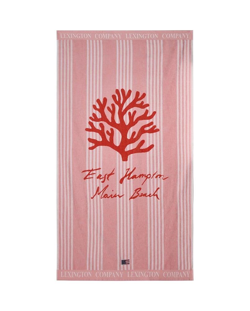 Long Island Beaches Cotton Velour Beach Towel - Pink / Coral