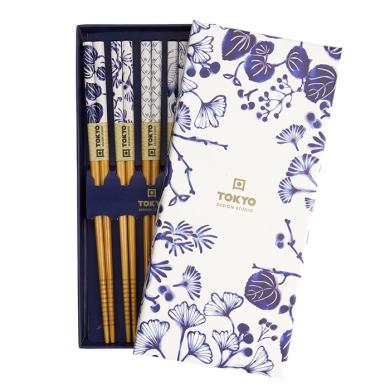 Chopsticks Gifteset / 5 Floral Blue Japonica