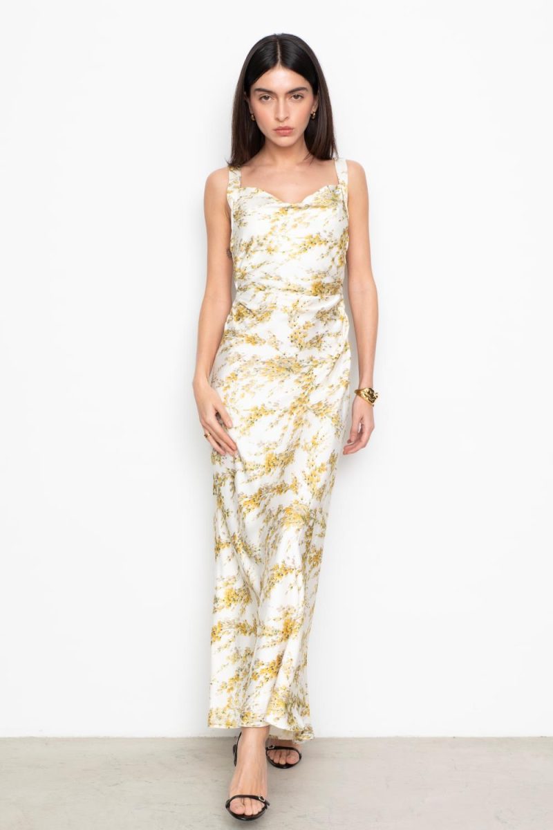 Anna Dress Yellow Mimosa Print