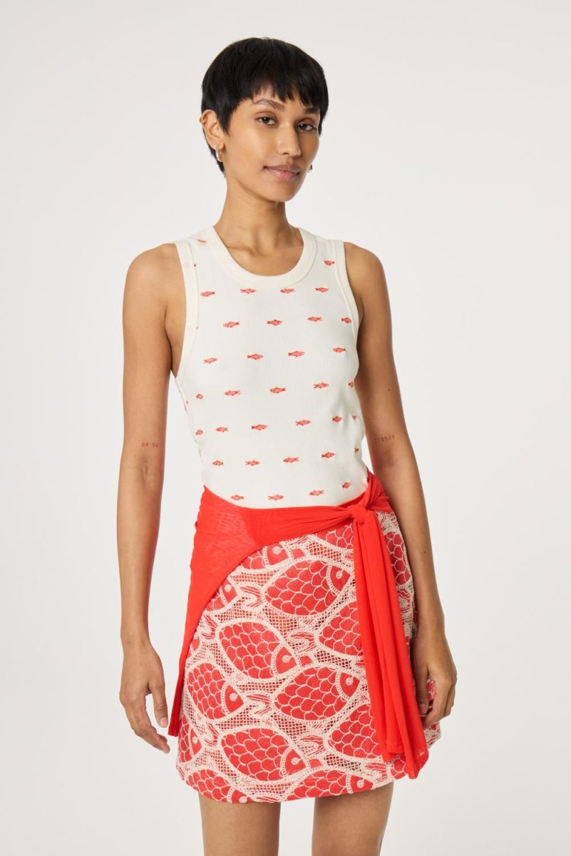 Tanja Jersey Tank Cosy White/Tangerine Tango